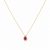 14K Yellow Gold Pearl Necklace 18" with 0.50Tw Pear Rubys and 0.10Tw Round Diamonds