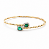 14K  Yellow Gold Bangle Bracelet with 0.83Tw Emerald Emeralds and 0.19 Round Diamonds