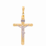 14K Two Tone White/Yellow Gold Crucifix Unisex Pendant