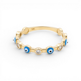 14K Yellow Gold Blue Eye Fashion Women's Ring