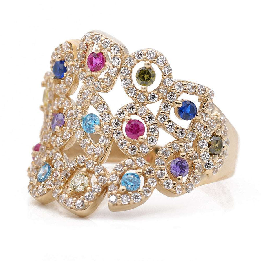 14k Yellow Gold Colored Stones Fashion Ring