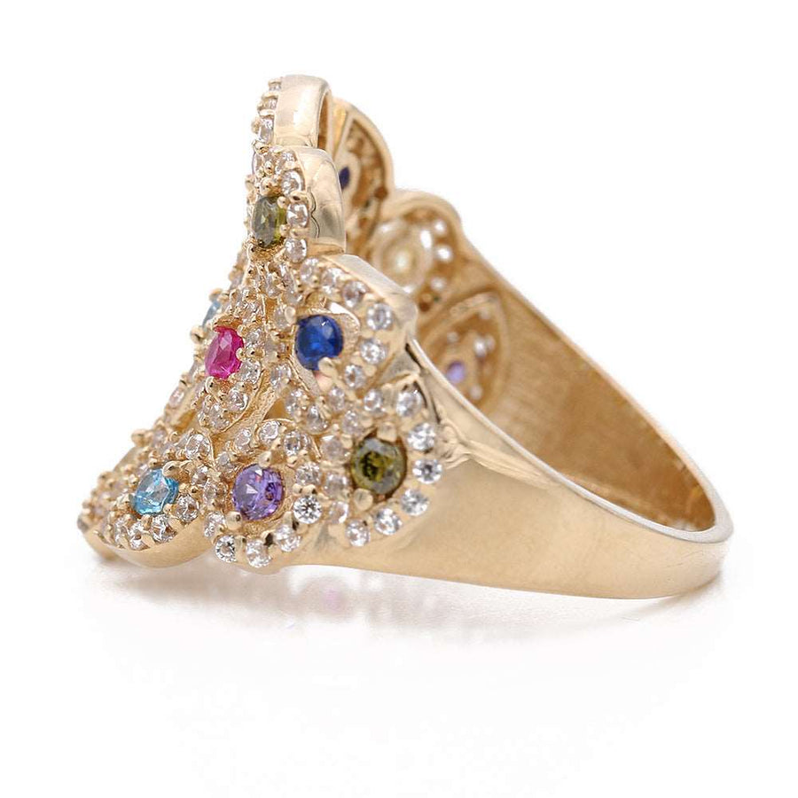 14k Yellow Gold Colored Stones Fashion Ring
