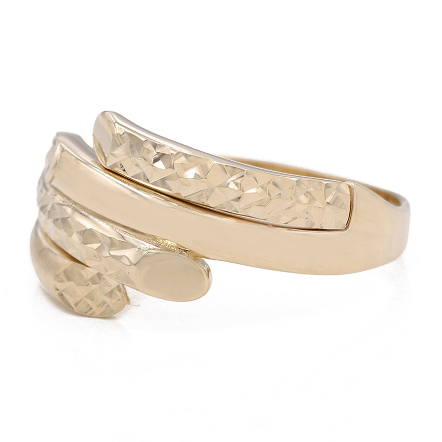 Miral Jewelry presents the 14K Yellow Gold Smooth and Hammered Fashion Ring, crafted from 18k yellow gold.