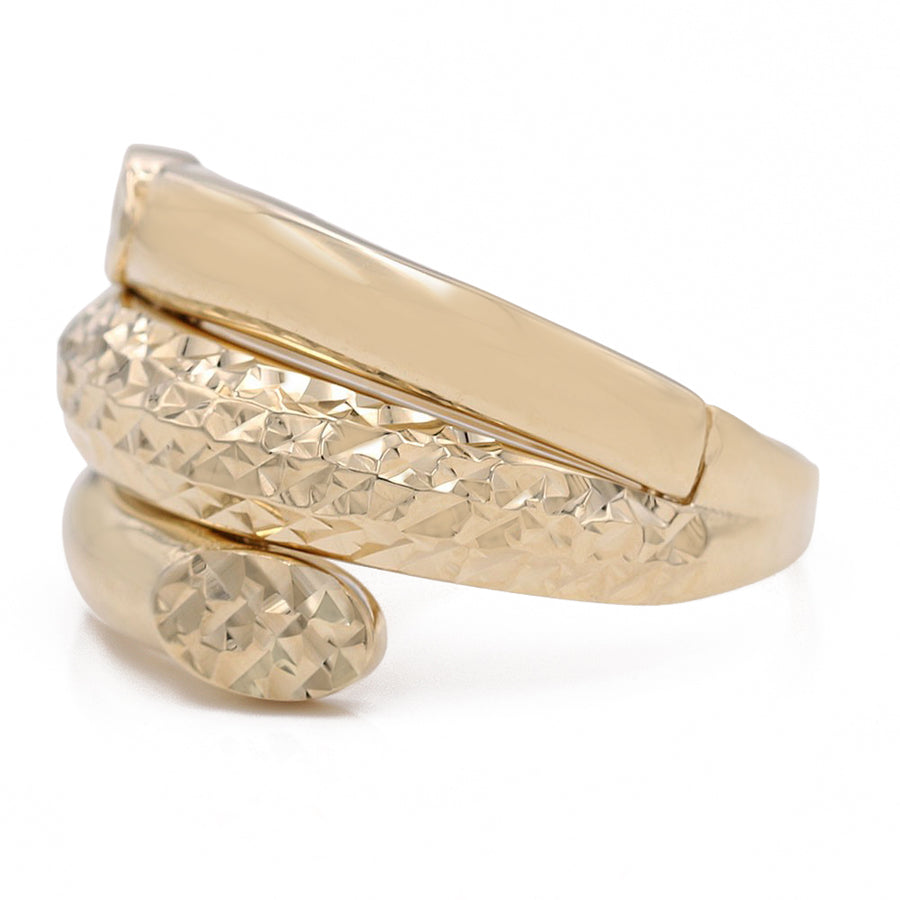 Miral Jewelry's Fashionable 14K Yellow Gold Smooth and Hammered Fashion Ring.