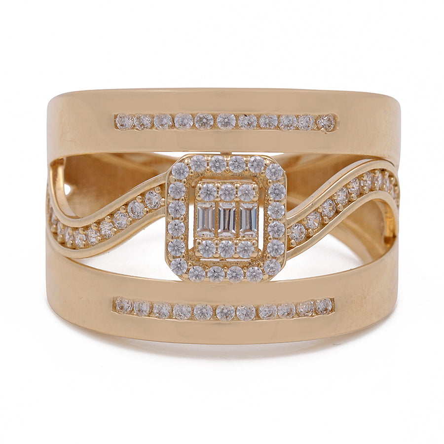 A Miral Jewelry 14K Yellow Gold Women's Fashion Ring with Cubic Zirconias in the center, perfect for women's fashion.