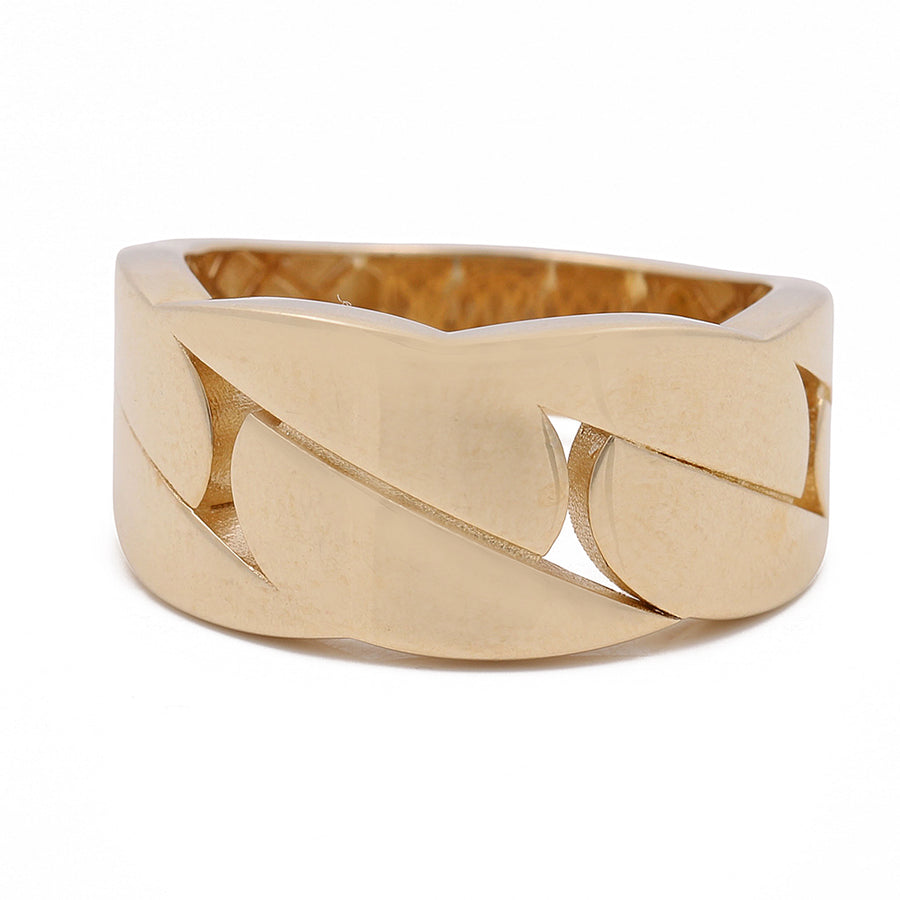 An elegant Miral Jewelry 14K Yellow Gold Women's Fashion Links Ring with an open design, exuding sophistication.