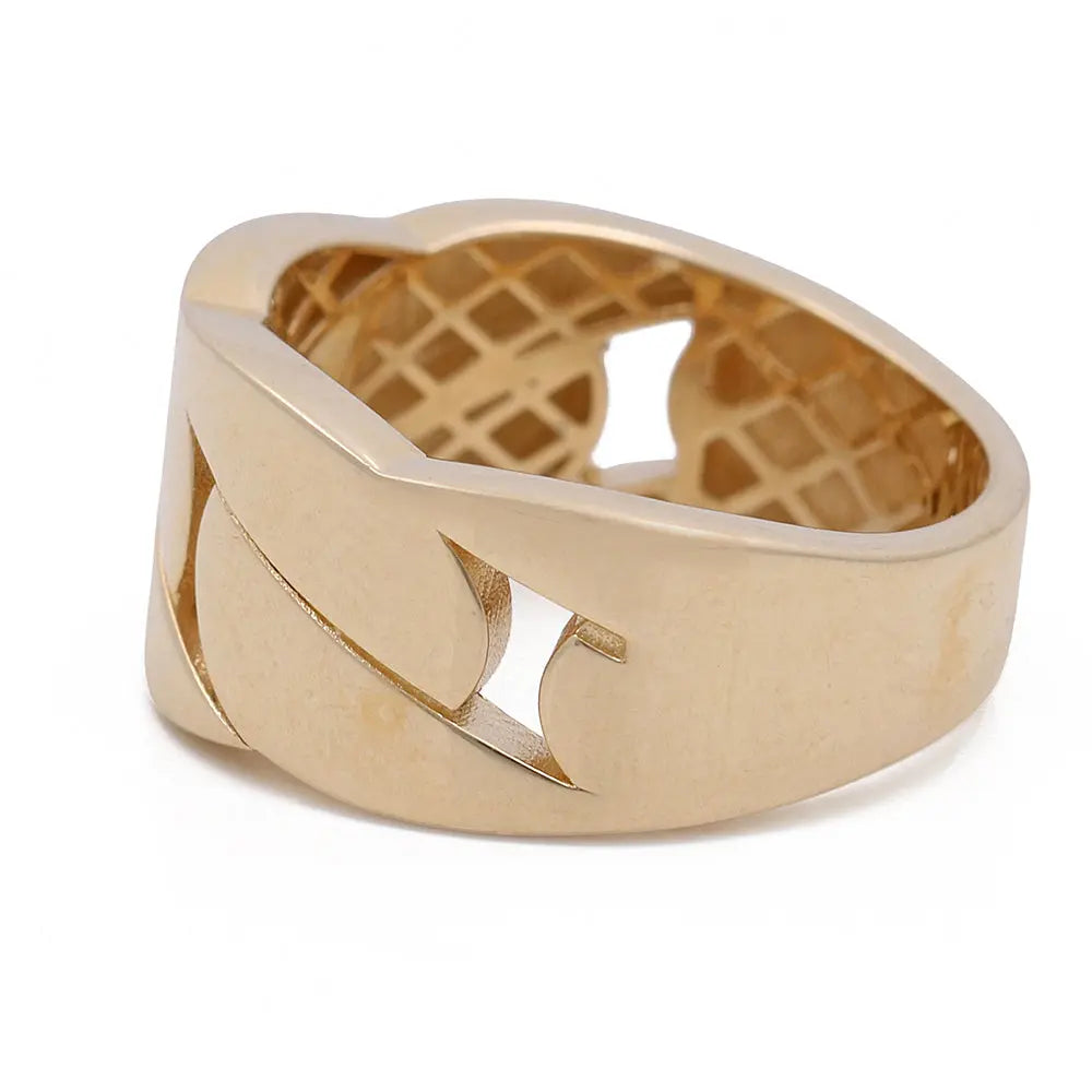 An elegant and sophisticated Miral Jewelry 14K Yellow Gold Women's Fashion Links Ring with an open design.