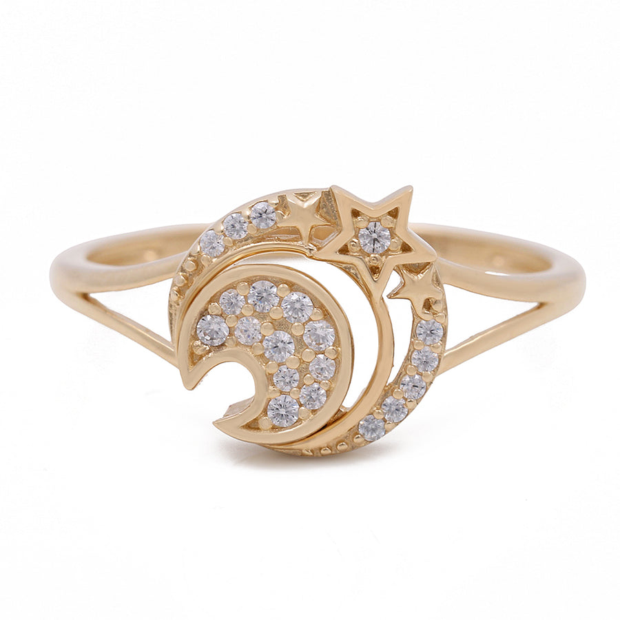 A Miral Jewelry 14K Yellow Gold Women's Fashion Moon and Stars Ring with Cubic Zirconias.