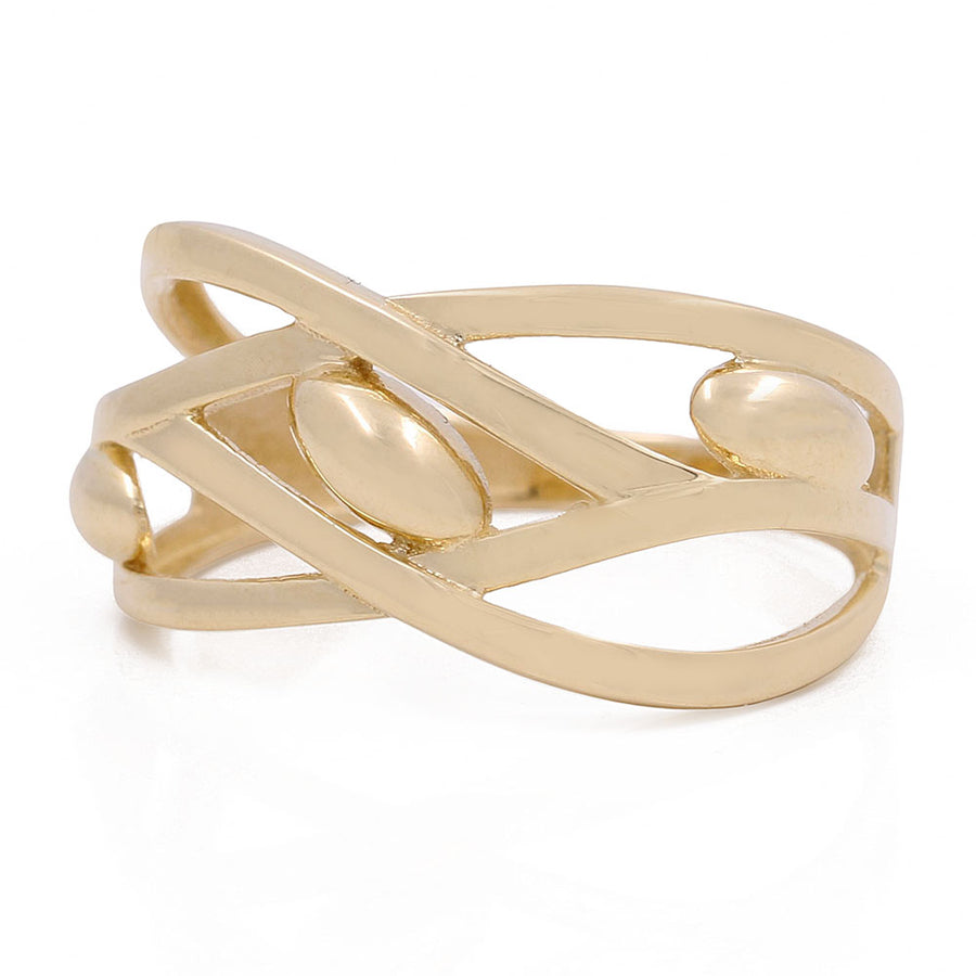 An elegant Miral Jewelry 10K yellow gold ring with two leaves, perfect as an accessory.