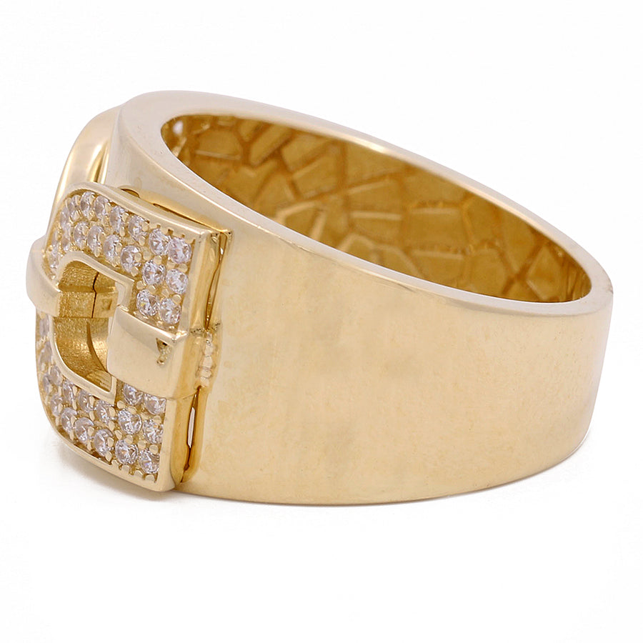 A luxurious Miral Jewelry 10K Yellow Fashion Ring adorned with diamonds and cubic zirconias.