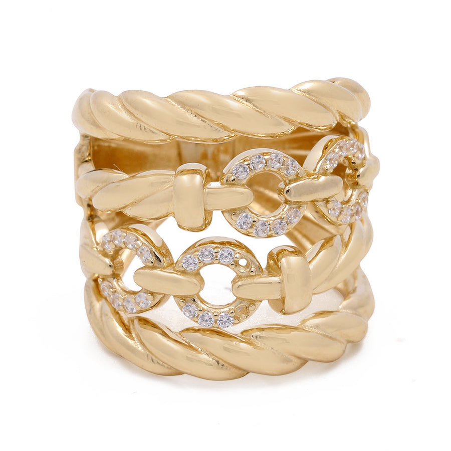 Women's Miral Jewelry 14K Yellow Gold Fashion Women's Ring with Cubic Zirconias featuring a braided design.