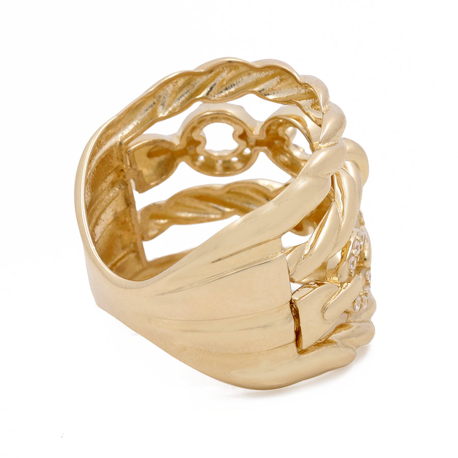 Miral Jewelry's Women's 14K yellow gold ring with intricate filigree design and cubic zirconias on a white background is stunning.