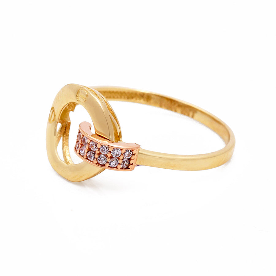Miral Jewelry's 14K Yellow and Rose Gold Fashion Women's Ring with Cubic Zirconias on a white background.