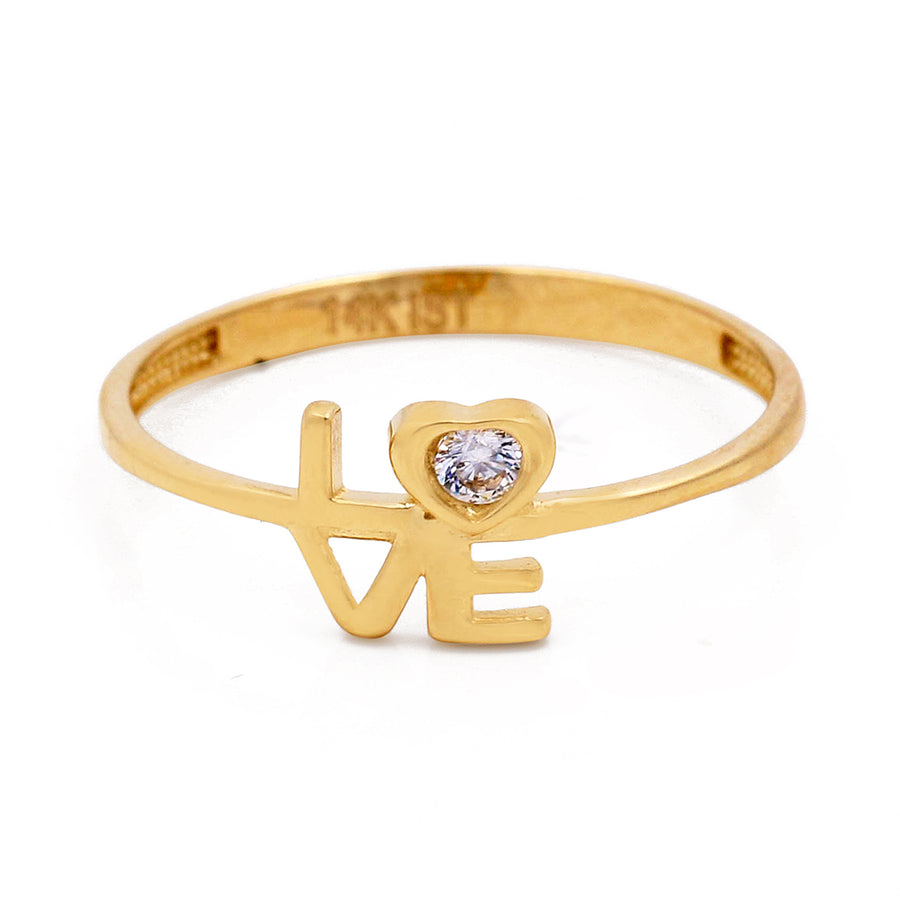 Miral Jewelry's 14K Yellow Gold Fashion Love Women's Ring with Cubic Zirconias, crafted with a single diamond.