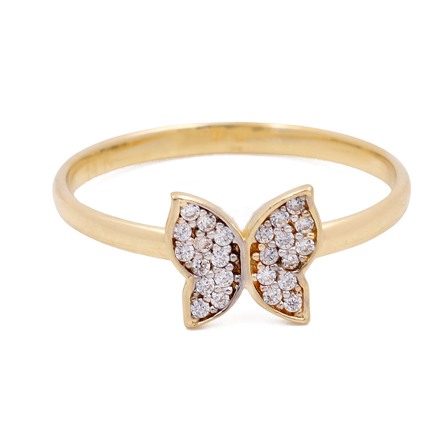 Miral Jewelry presents the 14K Yellow Gold Fashion Butterfly Women's Ring with Cubic Zirconias.