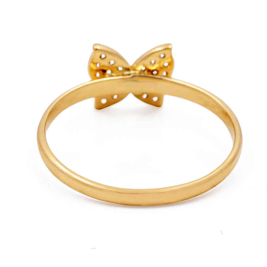 14K Yellow Gold Fashion Butterfly ring with Cubic Zirconias bow detail by Miral Jewelry.