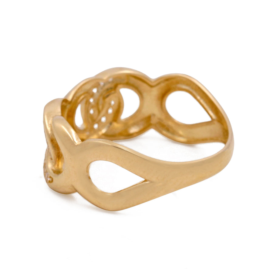 Miral Jewelry's 14K Yellow Gold Fashion Butterfly Women's Ring with Cubic Zirconias features an intertwined hearts design.