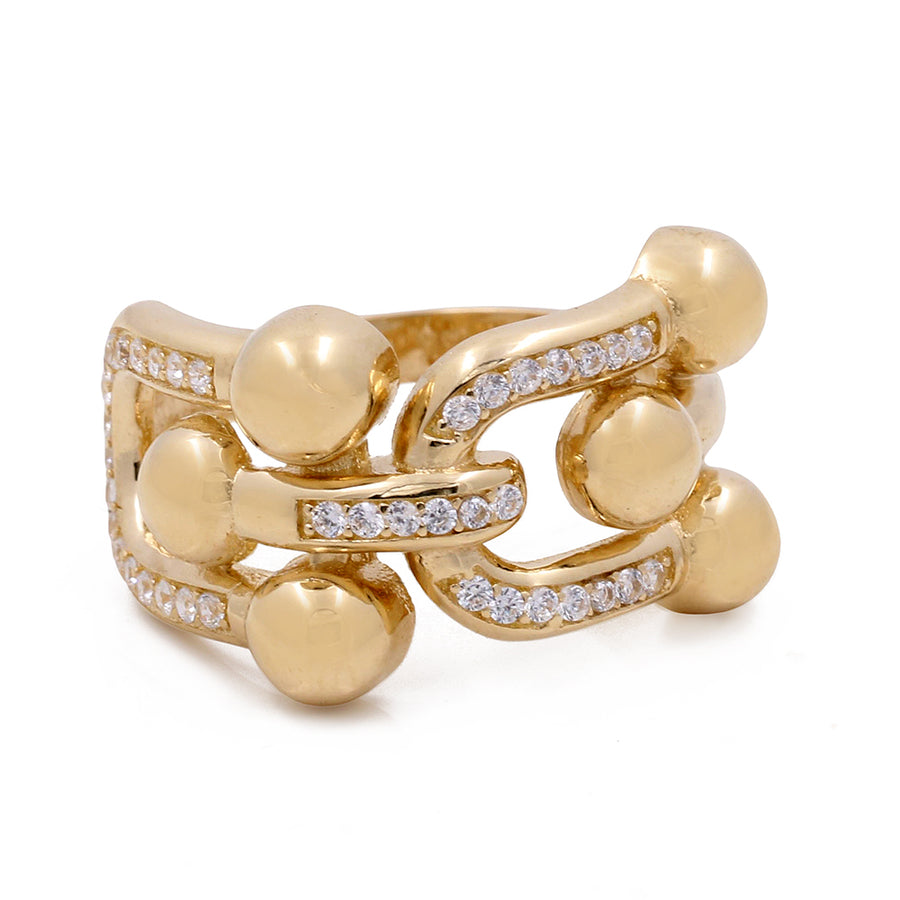 Miral Jewelry's 14K Yellow Gold Fashion Women's Ring with Cubic Zirconias features a chain-link design.