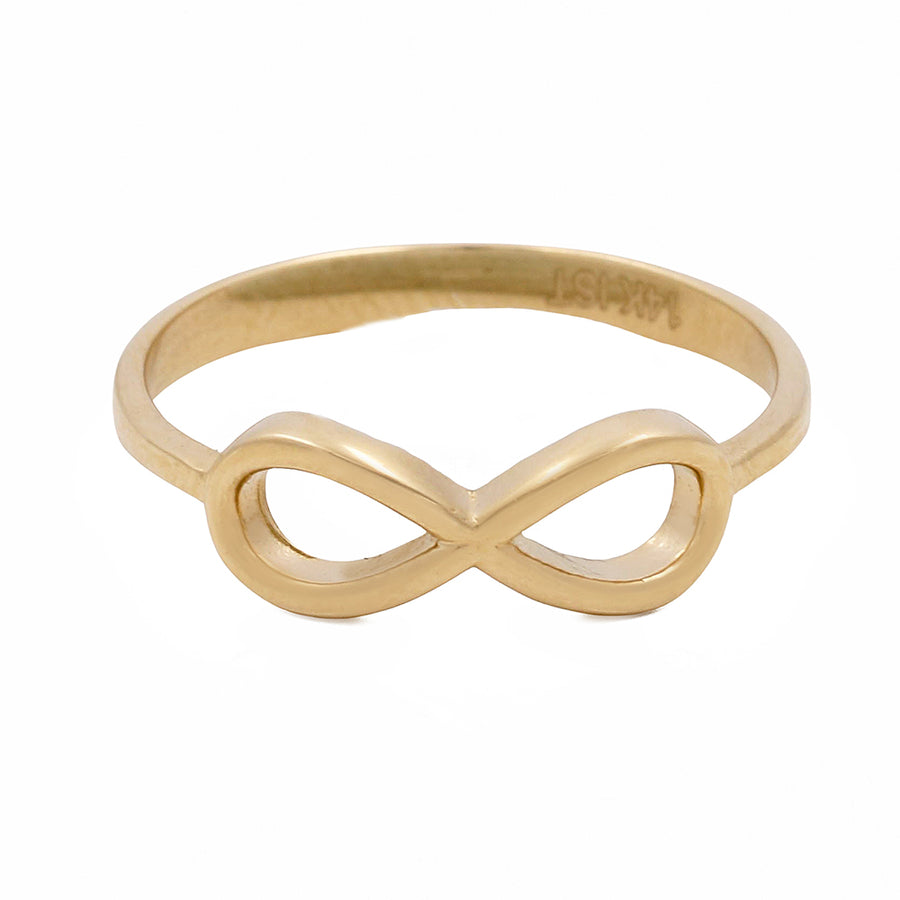 Miral Jewelry's 14K Yellow Gold Infinity Women's Ring displayed against a white background.