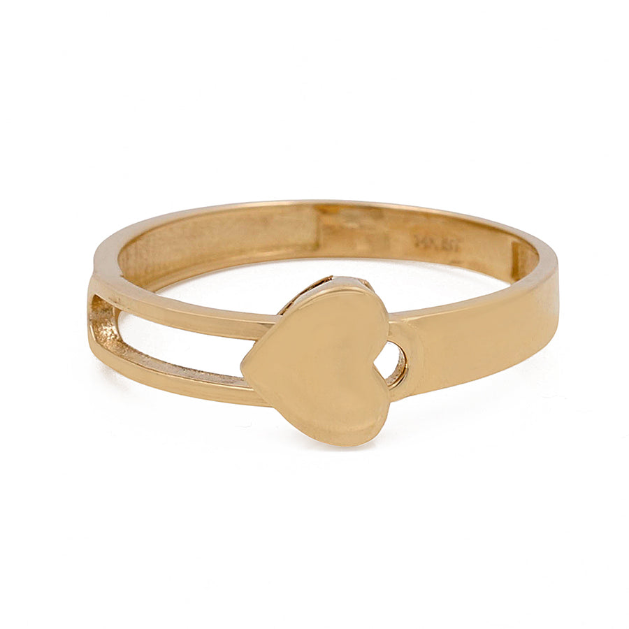 Miral Jewelry's 14K yellow gold fashion women's ring featuring a heart-shaped motif, displayed against a white background.