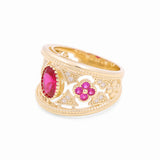 14K  Yellow Gold  Oval Red Stone Fashion Women's Ring