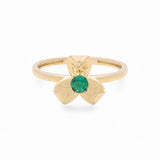14K  Yellow Gold  Flower with Green Stone Fashion Women's Ring