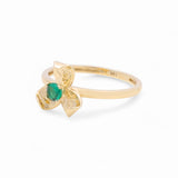 14K  Yellow Gold  Flower with Green Stone Fashion Women's Ring