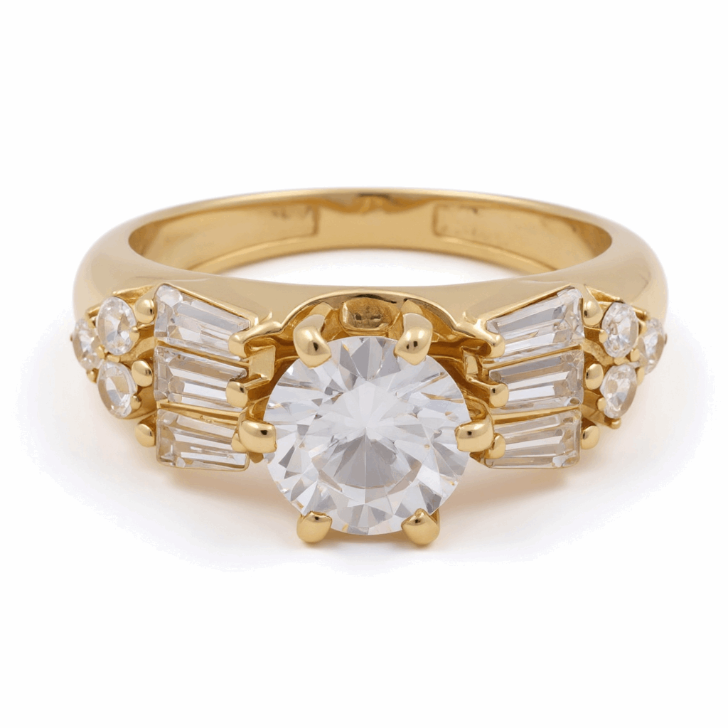 14K Yellow Gold Engagement with Cz Fashion Women's Ring