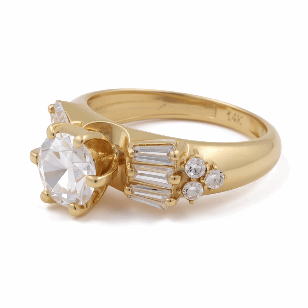 14K Yellow Gold Engagement with Cz Fashion Women's Ring