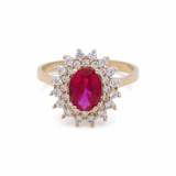 14K Yellow Gold Oval Red Fashion  Women's Ring