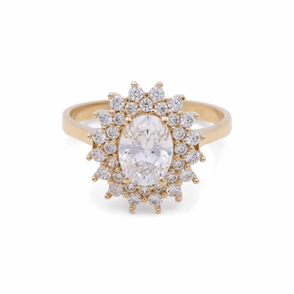 14K Yellow Gold Oval White Fashion  Women's Ring