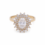 14K Yellow Gold Oval White Fashion  Women's Ring