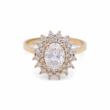 14K Yellow Gold Oval White Fashion  Women's Ring