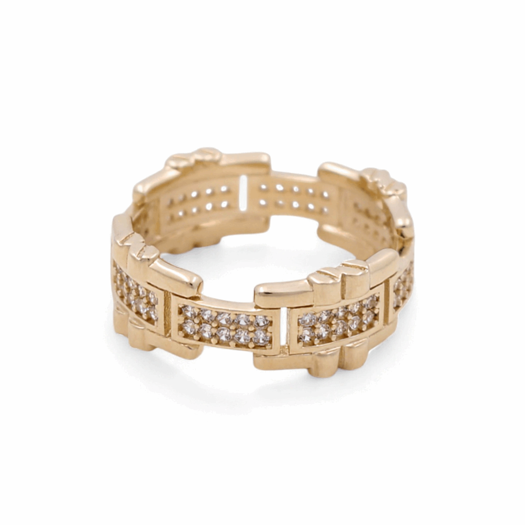 14K Yellow Gold Band with Cz Fashion  Women's Ring