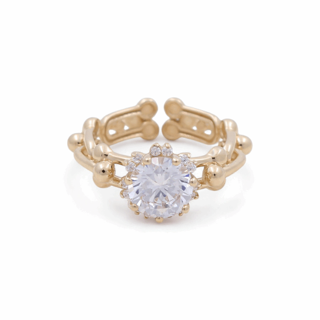 14K Yellow Gold Round White Cz Fashion  Women's Ring