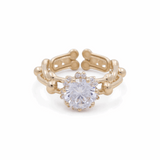 14K Yellow Gold Round White Cz Fashion  Women's Ring