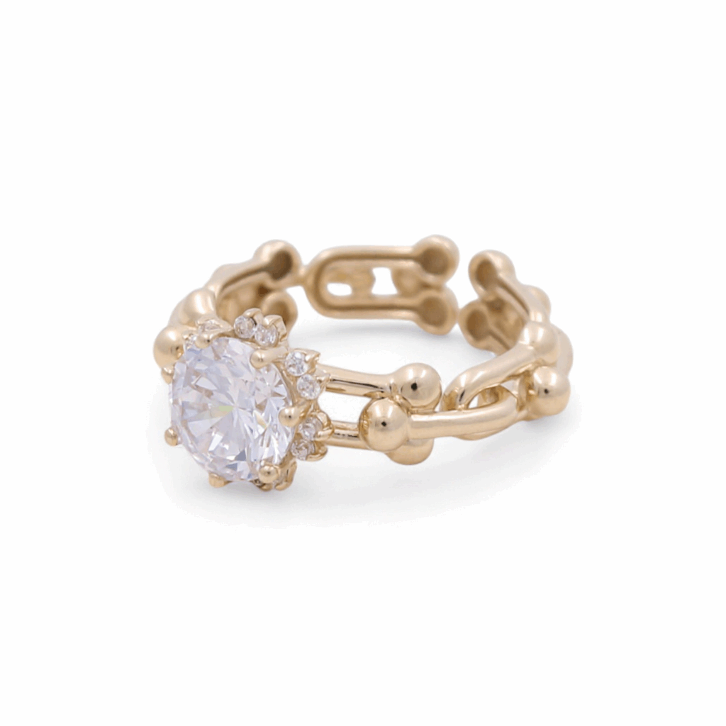 14K Yellow Gold Round White Cz Fashion  Women's Ring