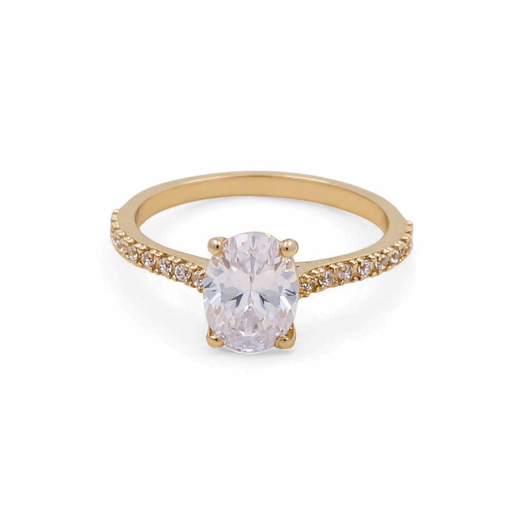 14K Yellow Gold Engagement with Cz Fashion Women's Ring
