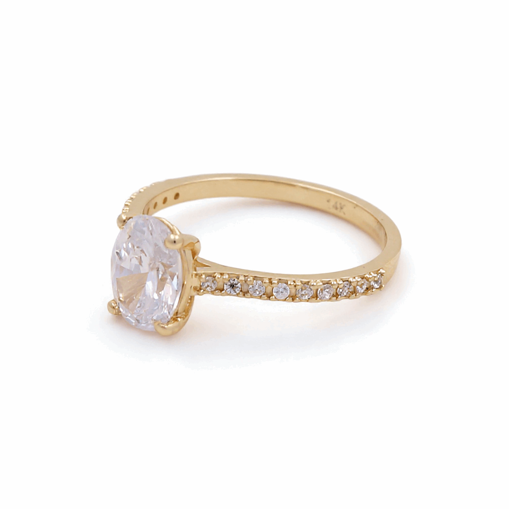 14K Yellow Gold Engagement with Cz Fashion Women's Ring