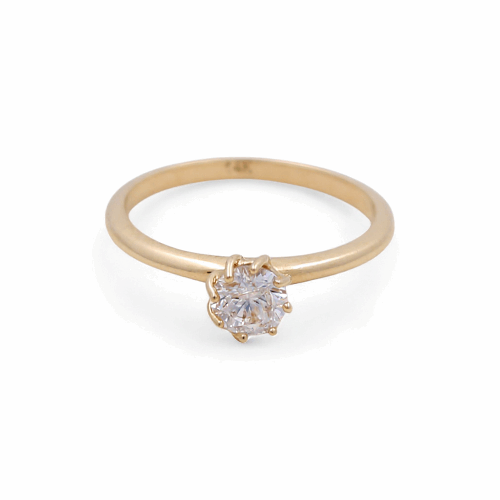 14K Yellow Gold Engagement with Cz Fashion Women's Ring
