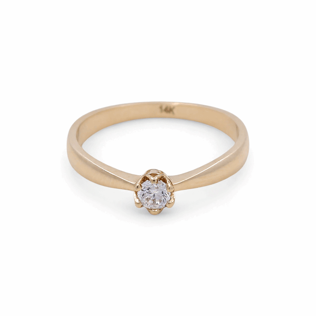 14K Yellow Gold Engagement with Cz Fashion Women's Ring