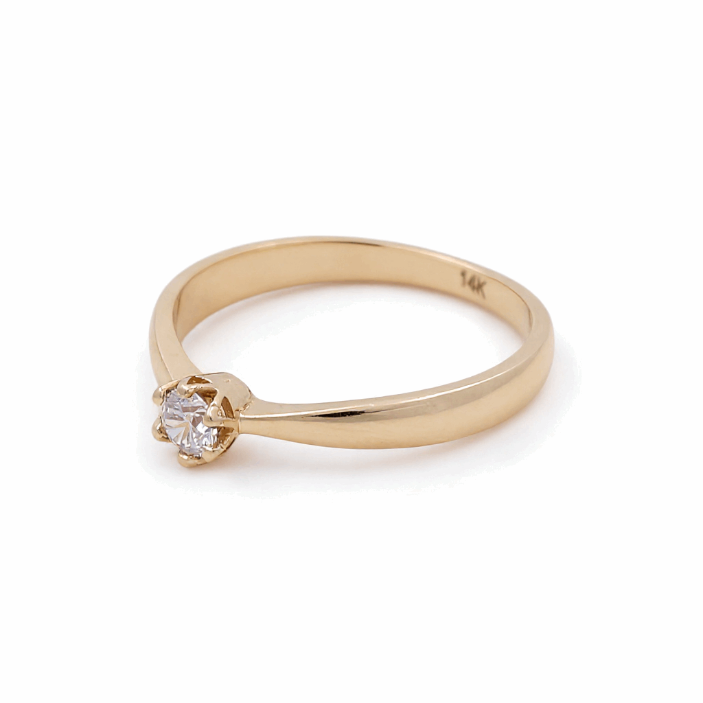 14K Yellow Gold Engagement with Cz Fashion Women's Ring