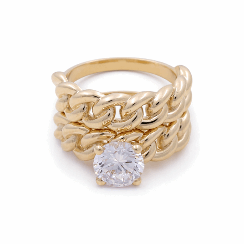 14K Yellow Gold Bridal Set with Cz Fashion Women's Ring