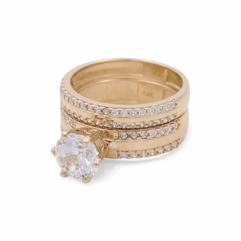 14K Yellow Gold Bridal Set with Cz Fashion Women's Ring