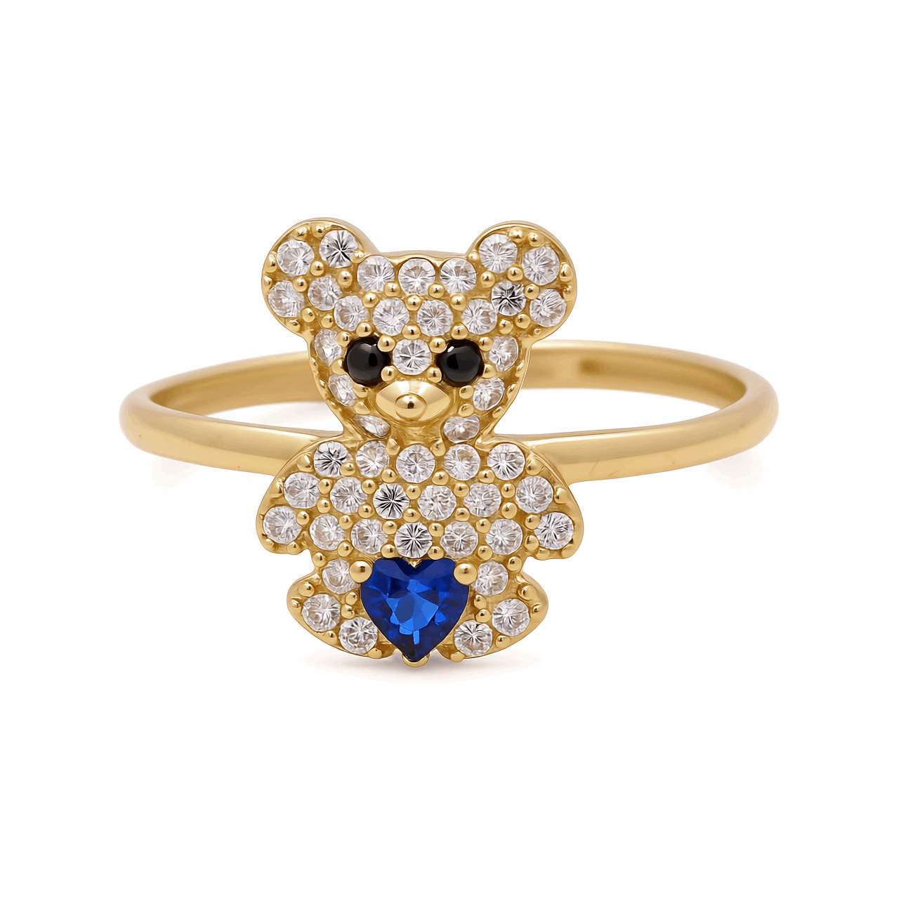 14K Yellow Gold  Bear with Dark Blue Cz Fashion Women's Ring