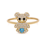 14K Yellow Gold  Bear with Light Blue Cz Fashion Women's Ring