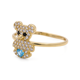14K Yellow Gold  Bear with Light Blue Cz Fashion Women's Ring