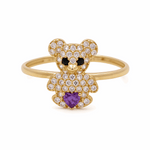 14K Yellow Gold  Bear with Purple Cz Fashion Women's Ring
