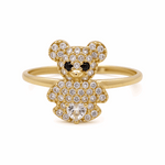 14K Yellow Gold  Bear with White Cz Fashion Women's Ring