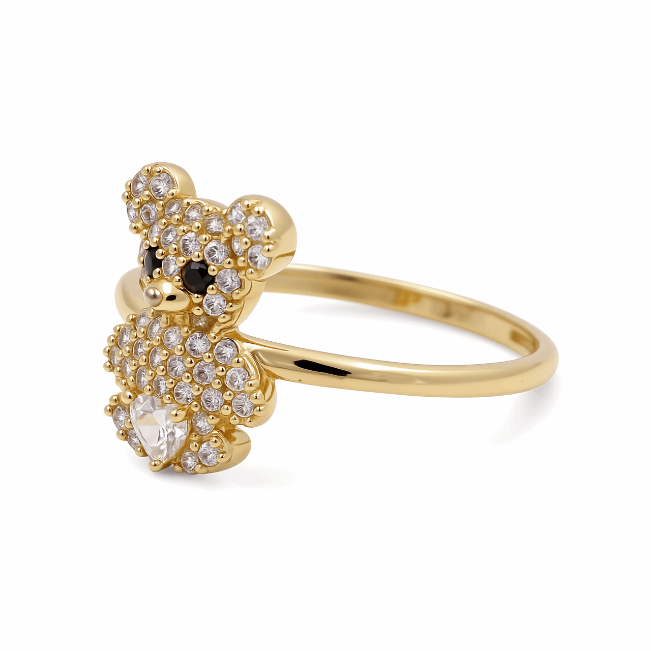 14K Yellow Gold  Bear with White Cz Fashion Women's Ring